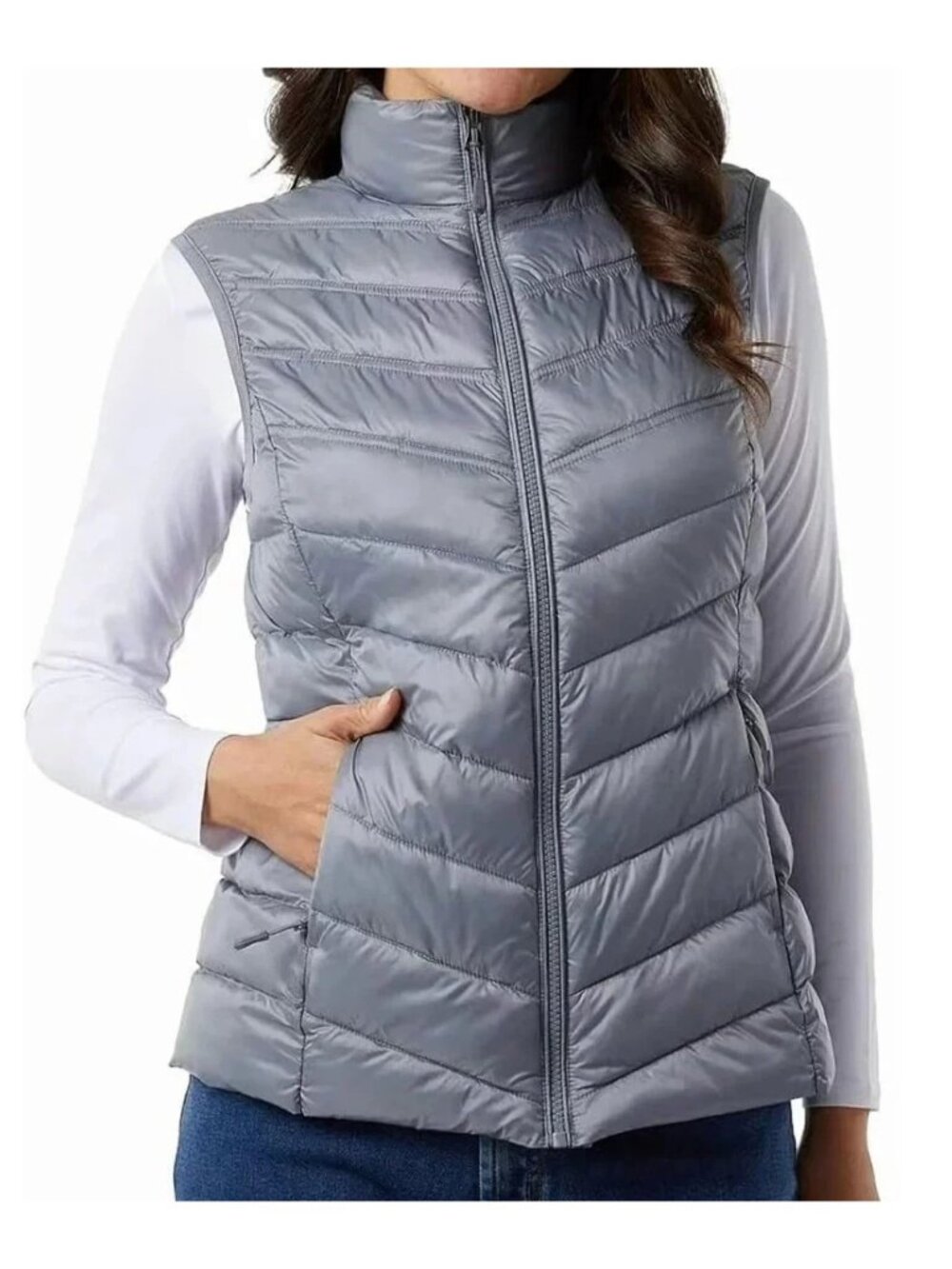 NWT 32 Degrees Heat Women's S Blue Puffer Vest Jacket. Full Zip Mock neck Poly